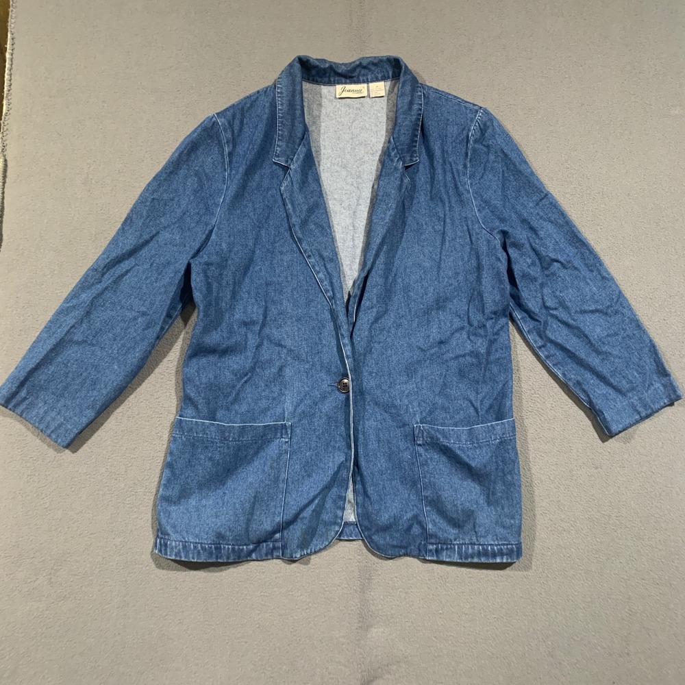 Joanna Denim Blazer Jacket Women Medium Blue Cotton Single Button Chore Coat